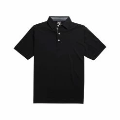FootJoy Athletic Fit Lisle Solid Gingham Trim Self Collar Black Mens Golf Polo -Bats Elegant store 11986 3 66648050 d32b 4e09 b435 9634e903314c