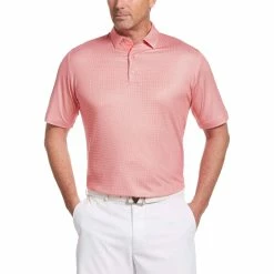 Callaway Swing Tech Printed Gingham Mens Golf Polo -Bats Elegant store 17875 SUNKISTCORAL