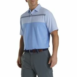 FootJoy Lisle Engineered Pinstripe Self Collar Lagoon Mens Golf Polo