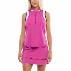 Lucky In Love Liberty Zip Passion Pink Womens Golf Tank Top