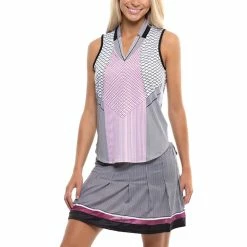 Lucky In Love Kinetic Stripe Black Womens Golf Tank Top