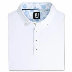 FootJoy Stretch Pique Vintage Floral Trim White Mens Golf Polo -Bats Elegant store 21641 WHITE 2