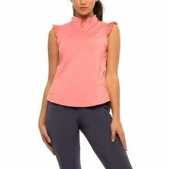 Lucky In Love Pleat Me Up Zip Melon Womens Sleeveless Golf Polo