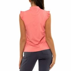 Lucky In Love Pleat Me Up Zip Melon Womens Sleeveless Golf Polo -Bats Elegant store 23756 MELON652 2